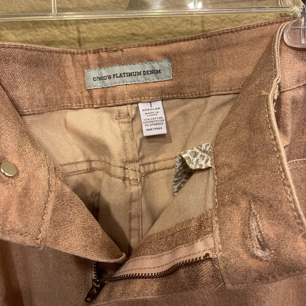 Chico’s gold metallic jeans, Size 1 (8/M). Great reviews! NWOT
